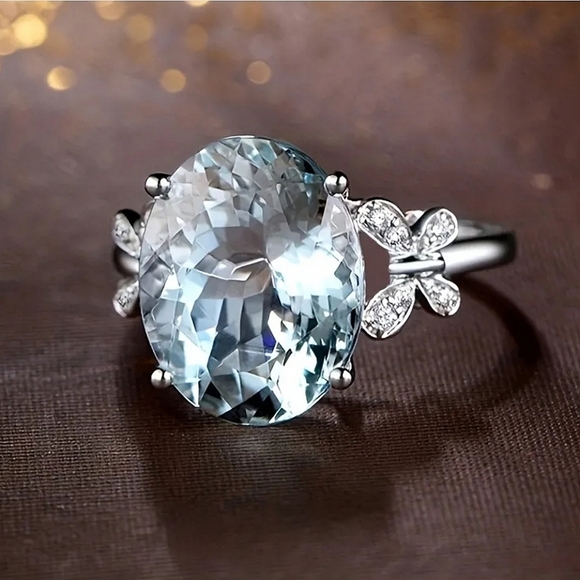 Butterfly 5 carat Aquamarine Ring 925 silver Nwt - Picture 3 of 12